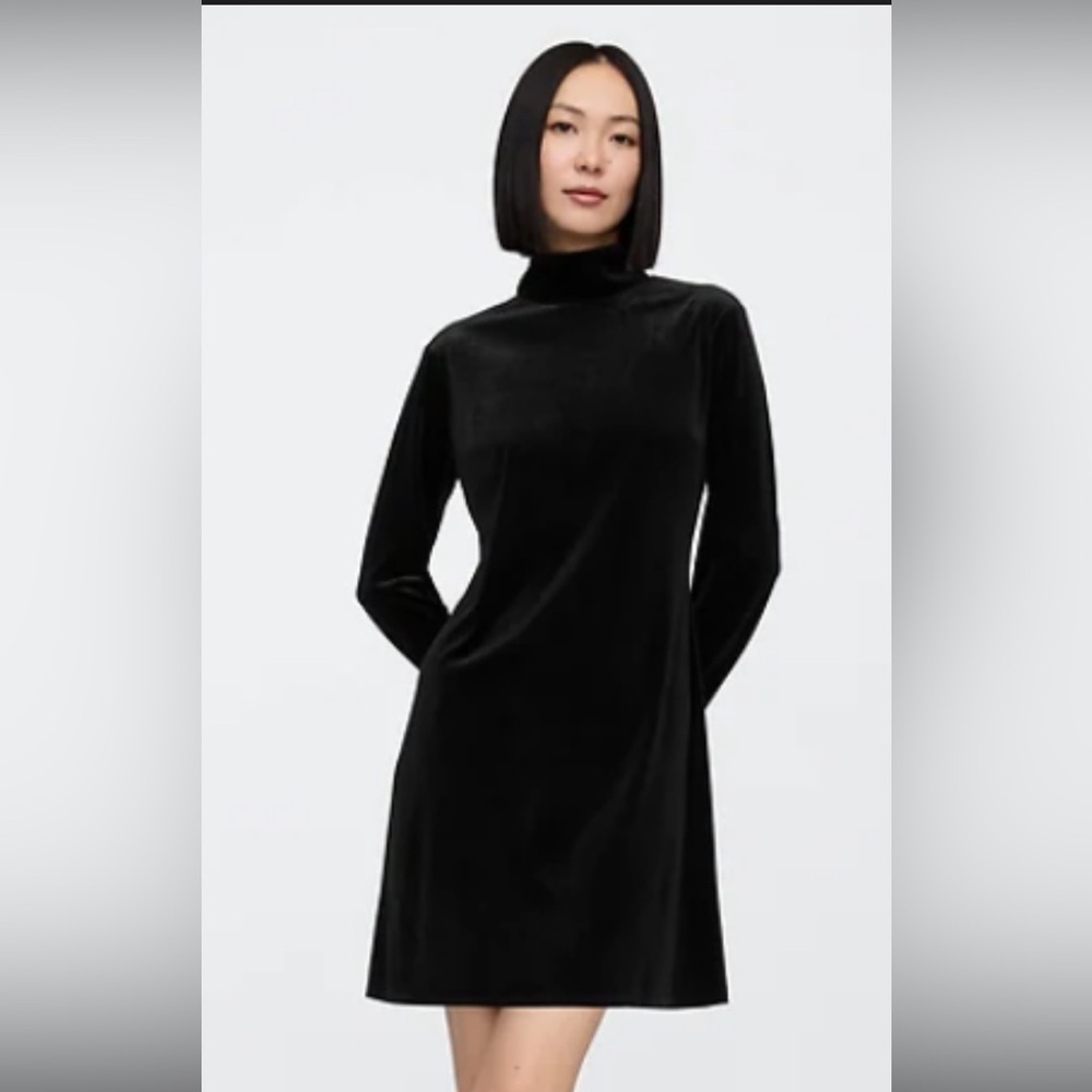 AJ Design- black velvet long -sleeved dress 
Mock turtleneck